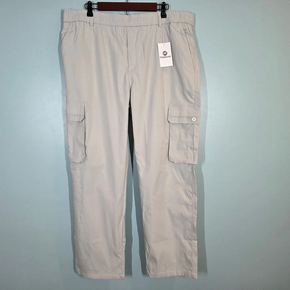 FlexRover Mens Cargo Pants Tan Khaki Elastic Waist 3XL-30 Outdoor Casual Utility